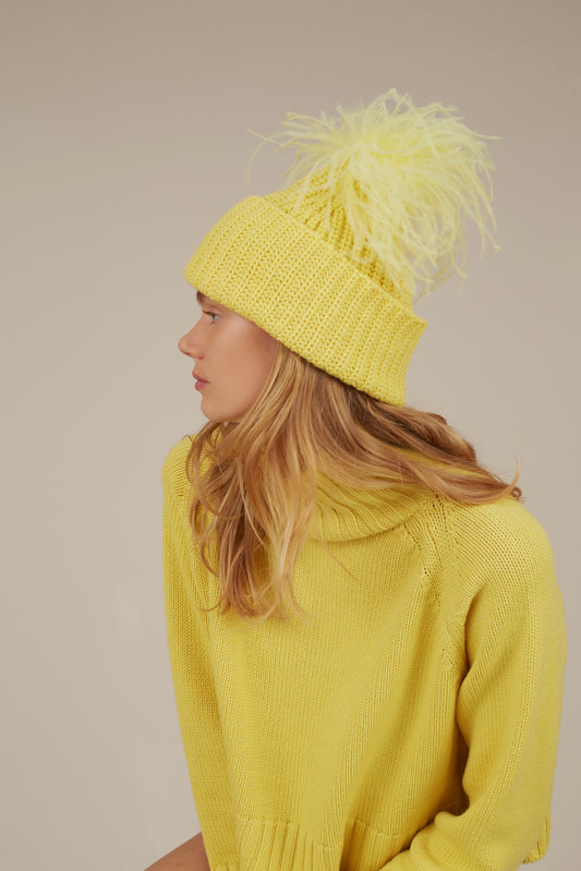 CLOVER FEATHER DECO CASHMERE BEANIE