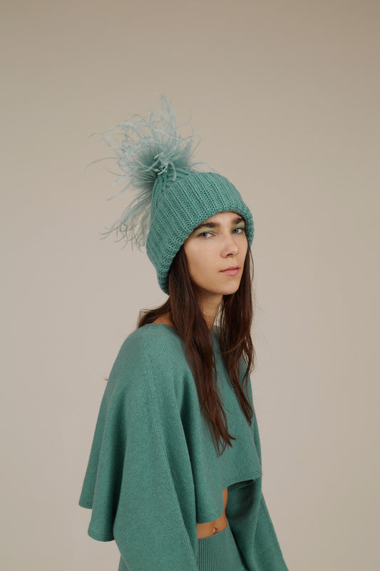 CLOVER FEATHER DECO CASHMERE BEANIE